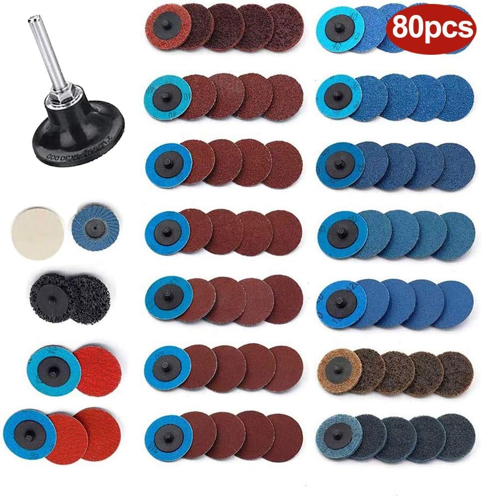 80pcs 2” Sanding Discs  1/4” Shank Holder Set - Quick Change Sanding Disc Kit, Surface Conditioning Discs for Die Grinder Surface Prep Strip Grind Polish Burr Finish Rust Paint Removal