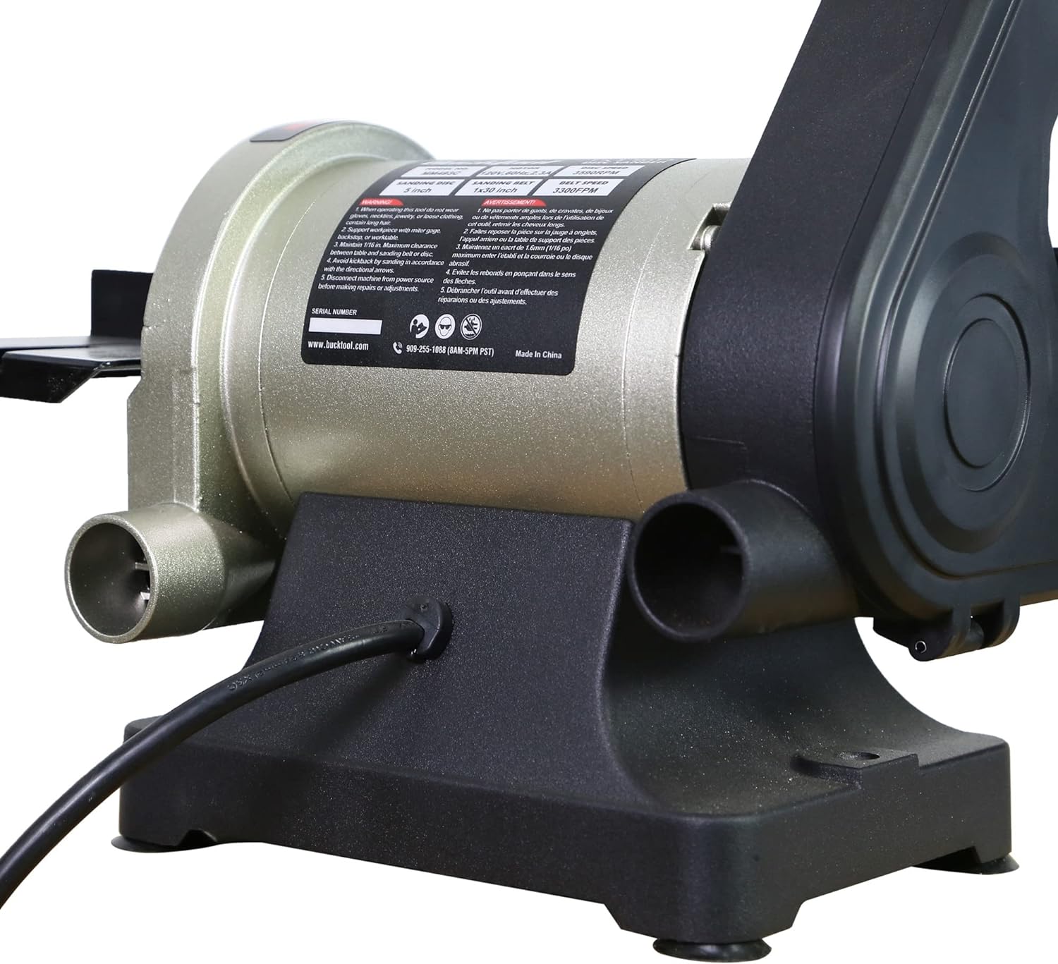 Bucktool 1x30 Inch Bench Belt Sander with 5 Inch Disc with Wrench Storage and Easy Belt Cover Off, 1/3HP Direct Drive Benchtop Belt Disc Sander