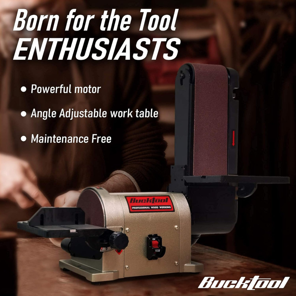 BUCKTOOL 5.0A Belt Disc Sander 4 in x 36 in Belt and 6 in Disc Sander with 3/4HP Direct-drive Motor and Portable Al Base, BD4603 Upgraded Model