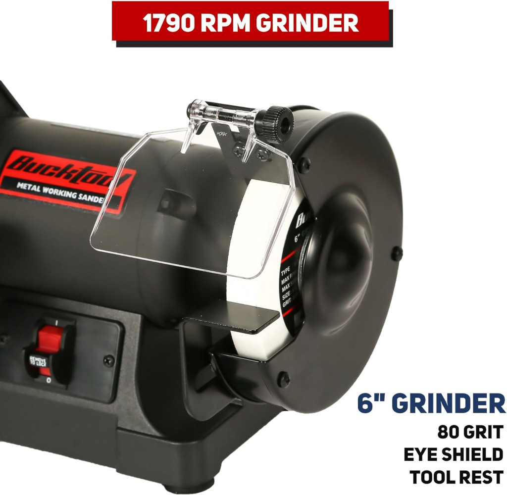 Bucktool Bench Belt Grinder Combo, 1x30 inch Belt  6 inch Grinder, 1/3 HP Low Speed Bench Belt Disc Sander Combo for Knife Making, Sharpening, Woodworking, Metalworking