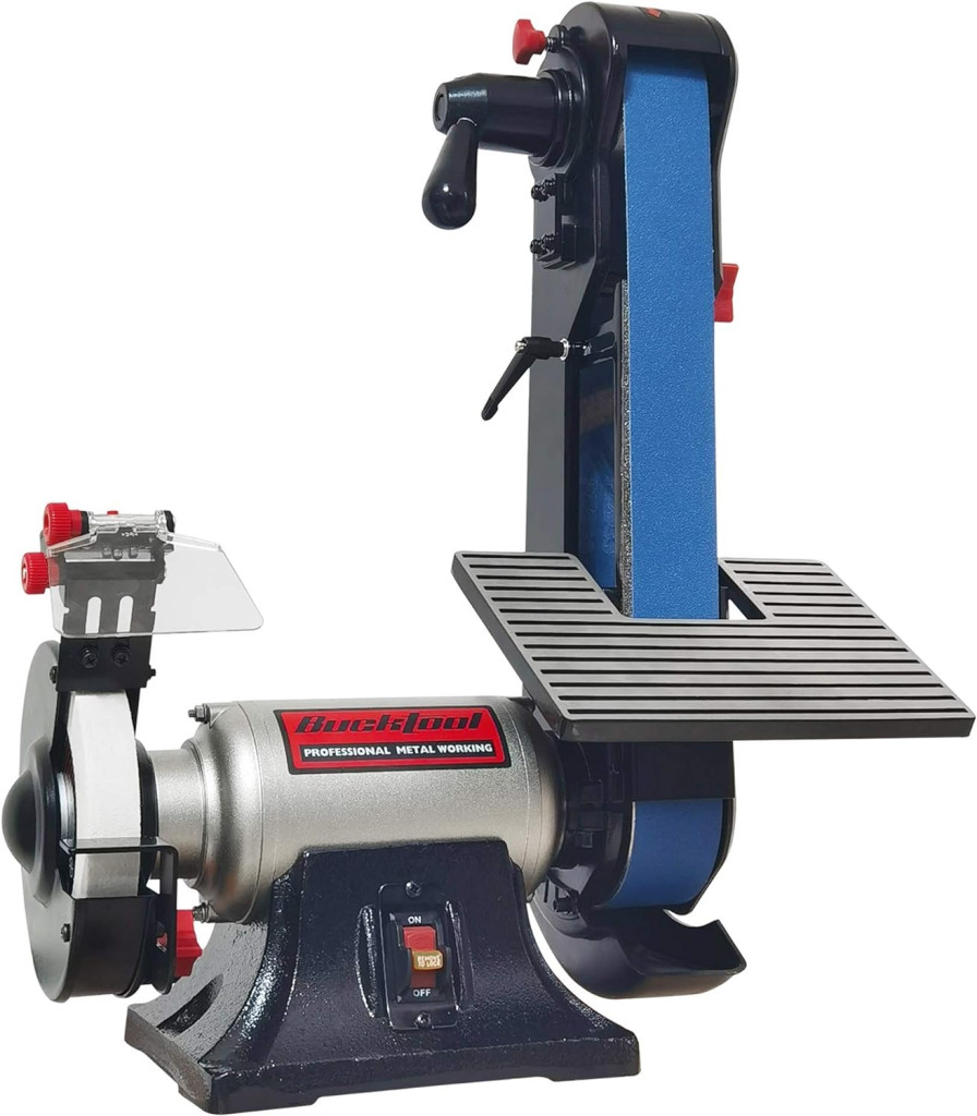 Bucktool Combo 2 x 42 Belt Sander 6 Bench Grinder, Knife Sharpener with Large Work Table BG2600 Upgraded Model with Rotating Base