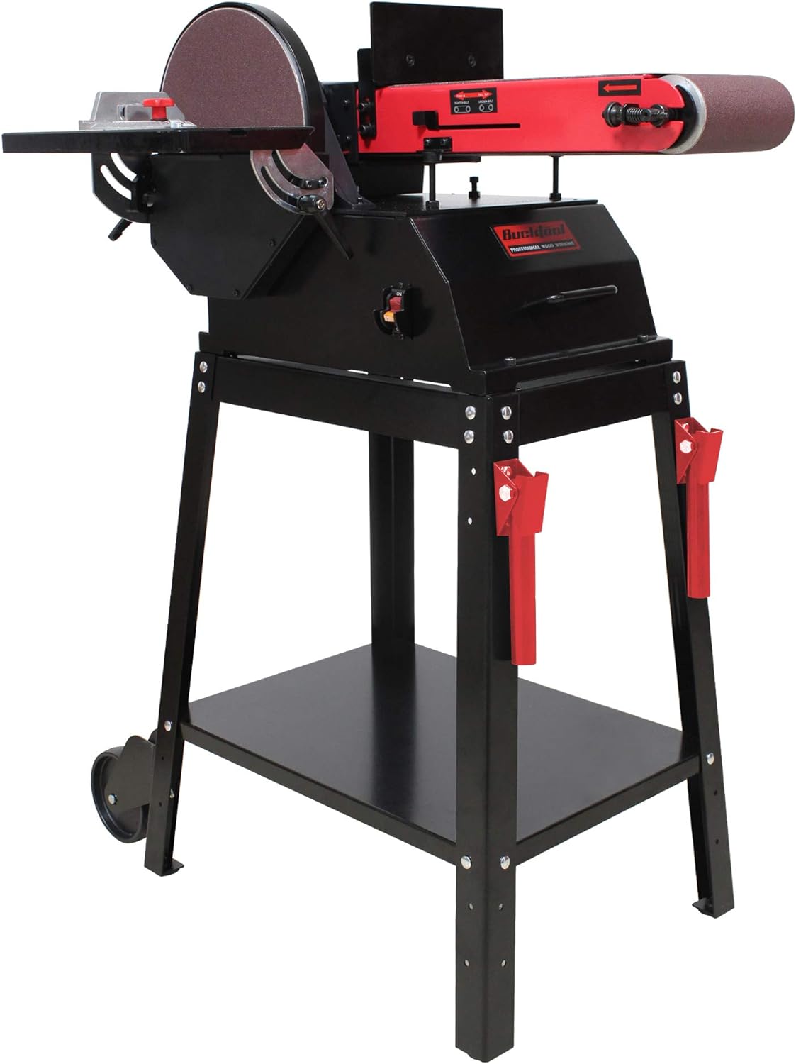 BUCKTOOL Powerful 1.5 HP Bench Belt Sander for Wood Working 6 in. x 48 in. Belt and 10 in. Disc Sander with Movable Stand BD61000