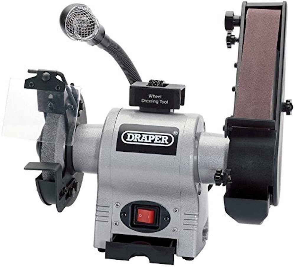 Draper 05096 150mm 370W 230V Bench Grinder with Sanding Belt and Worklight