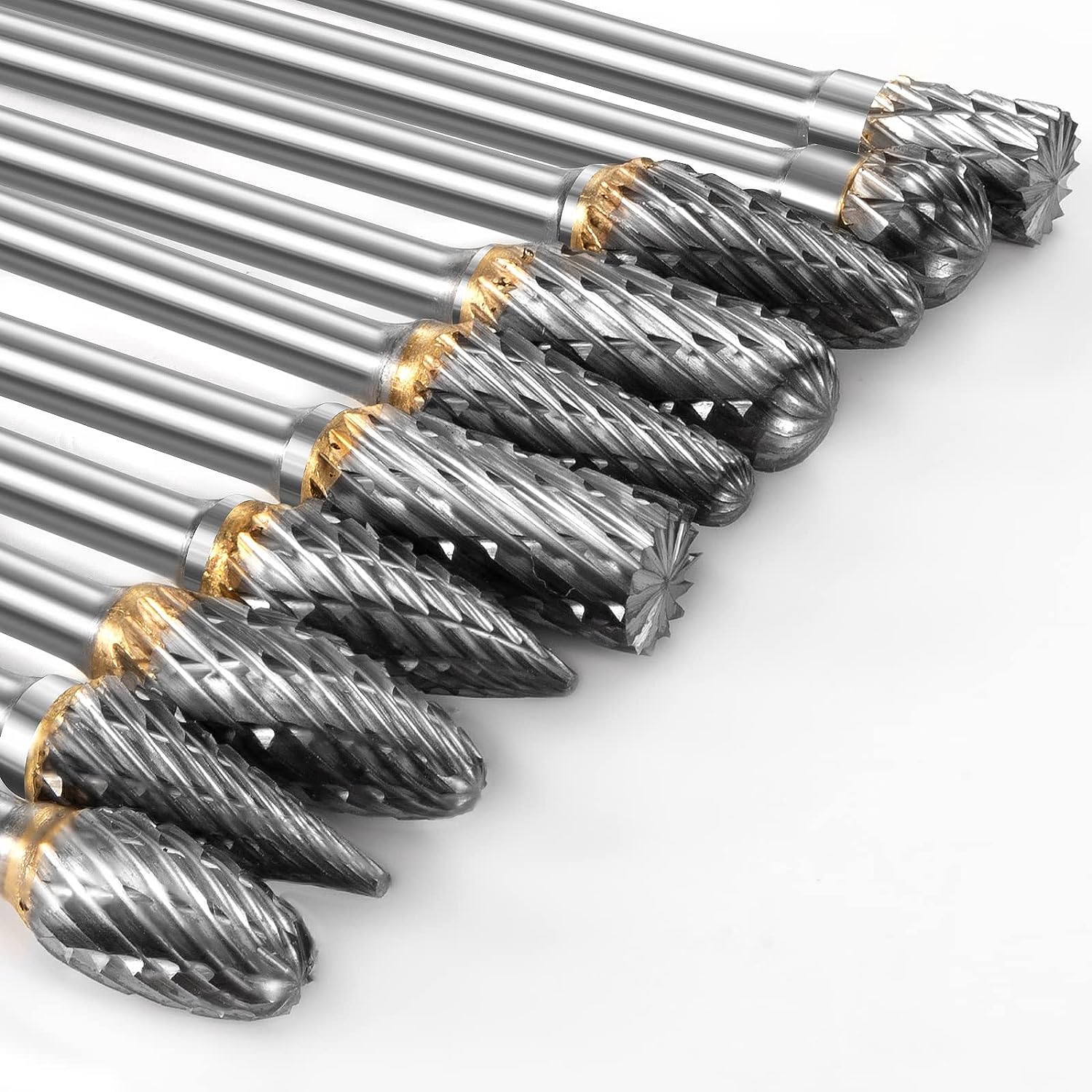 FOTYBEI 10Pcs Tungsten Carbide Rotary Burr Set Compatible with Dremel Rotary Tool Accessories, Die Grinder Bits with 1/8 Shank for DIY Woodworking, Carving, Metal Polishing, Engraving, Drilling