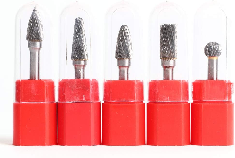 5 Pcs Tungsten Carbide Rotary Burrs Set 8mm Tungsten Steel Double Cut Rotary Files Point Burrs Die Grinder Drill for Rotary Drill Bit Die Grinder