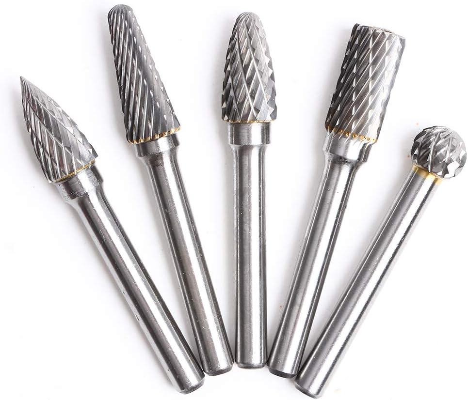 5 Pcs Tungsten Carbide Rotary Burrs Set 8mm Tungsten Steel Double Cut Rotary Files Point Burrs Die Grinder Drill for Rotary Drill Bit Die Grinder
