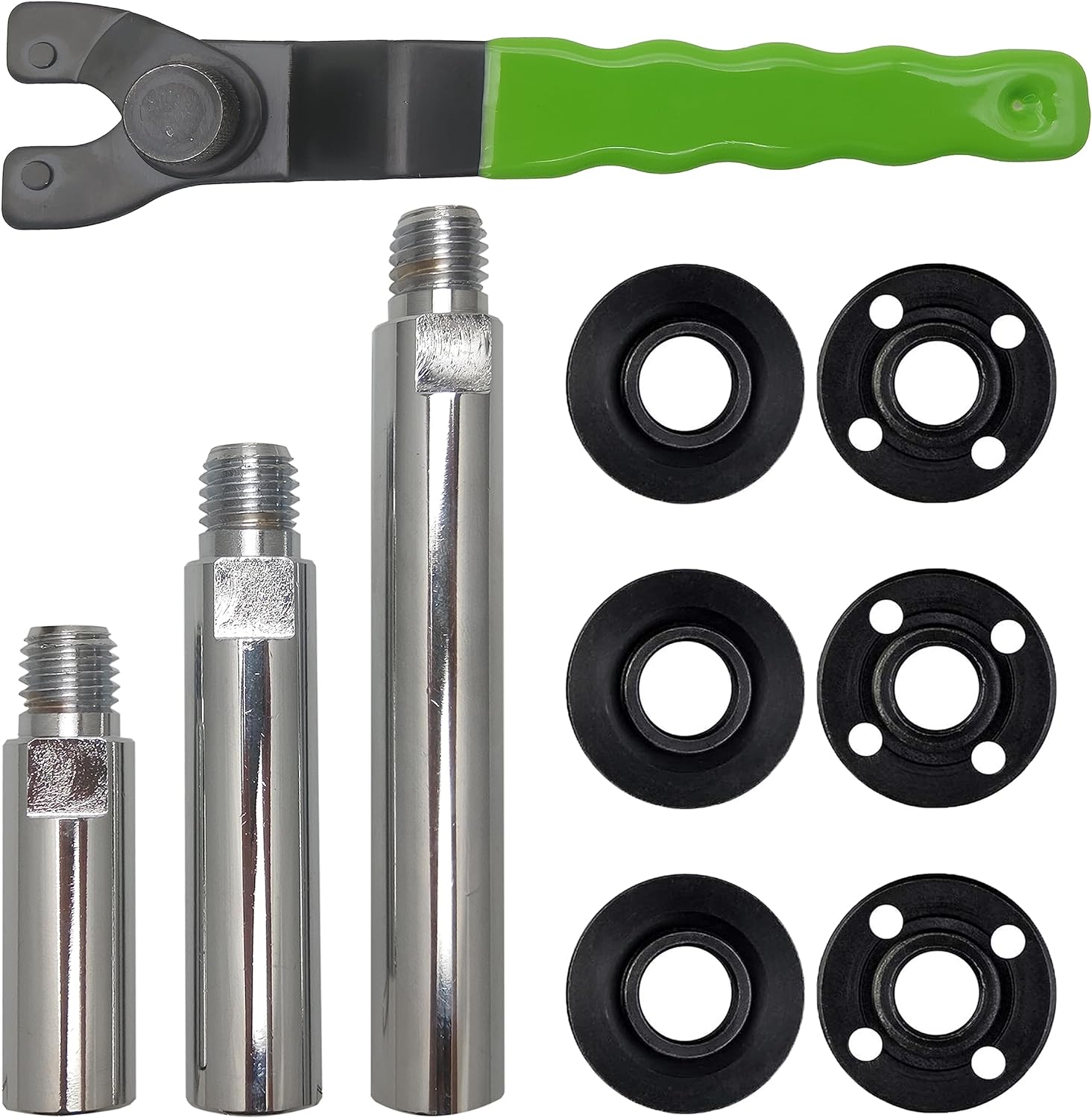 Angle Grinder Adjustable Spanner Wrench Flange Nut kit with 5/8-11 Angle Grinder Extension Shaft Connecting Rod Compatible with Bosch Dewalt Makita Ryobi Black Decker (3)