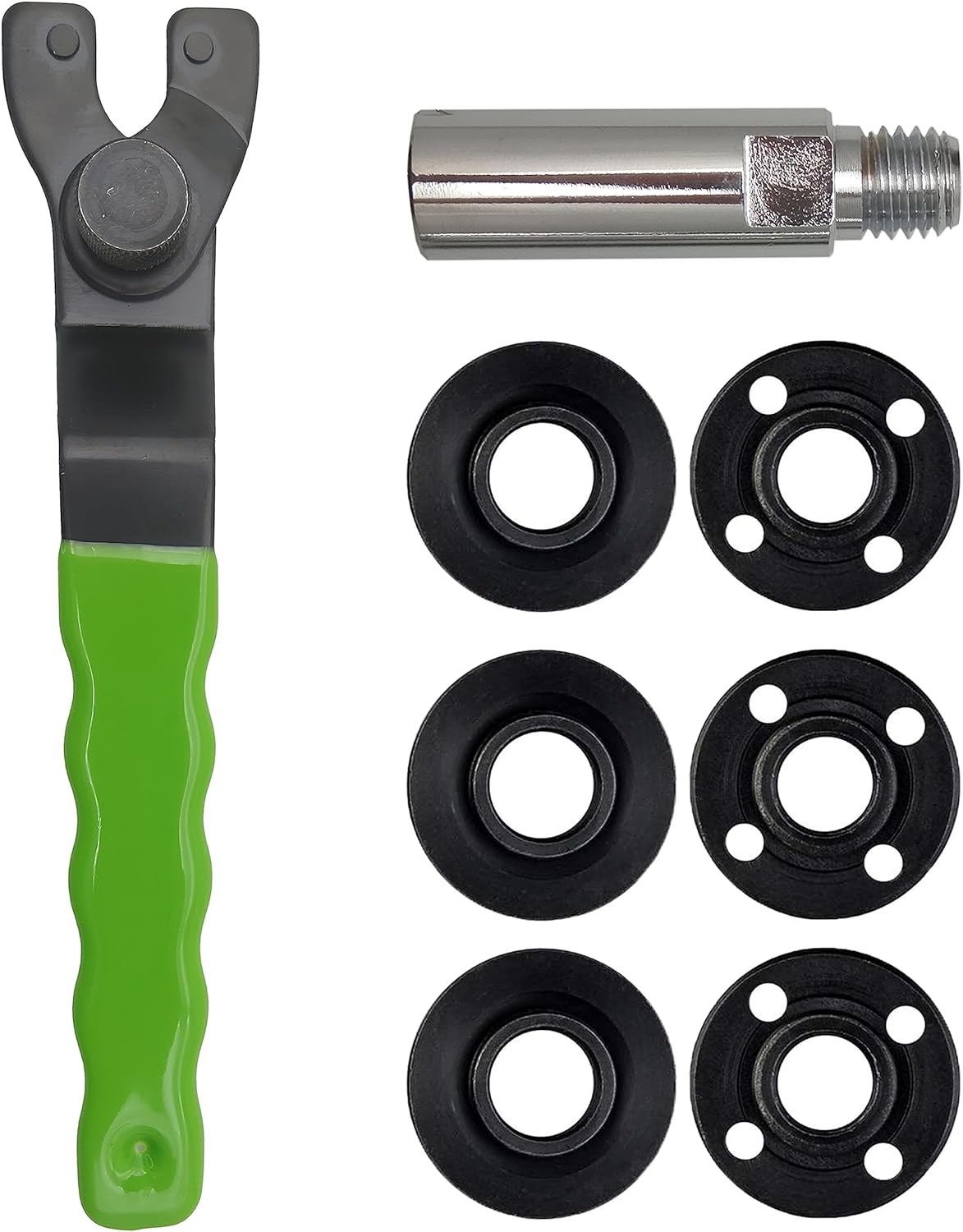 Angle Grinder Adjustable Spanner Wrench Flange Nut kit with 5/8-11 Angle Grinder Extension Shaft Connecting Rod Compatible with Bosch Dewalt Makita Ryobi Black Decker (3)