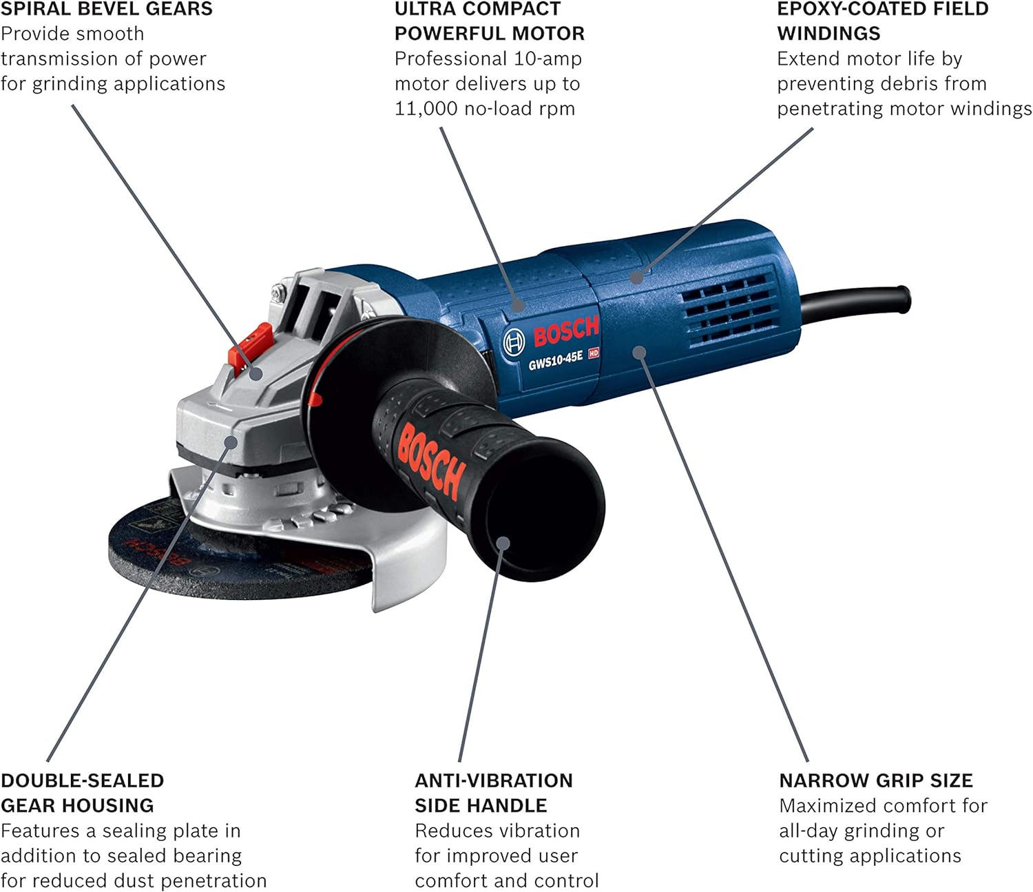 BOSCH GWS10-45E 4-1/2 In. Ergonomic Angle Grinder,Black