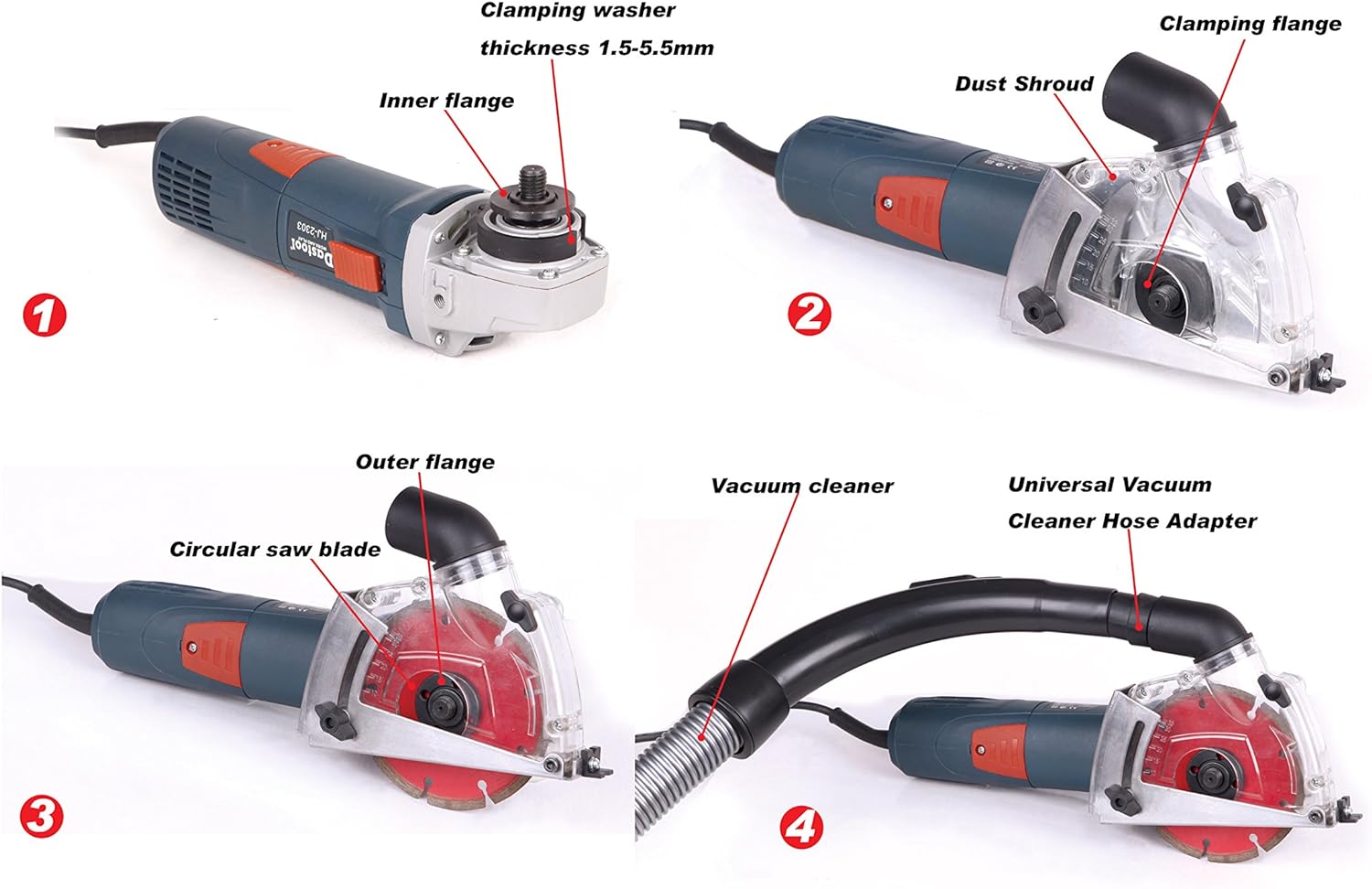 Dastool Angle Grinder Dust Collection Attachment,Cutting Dust shroud 4-1/2 inch to 5 inch Dt1706