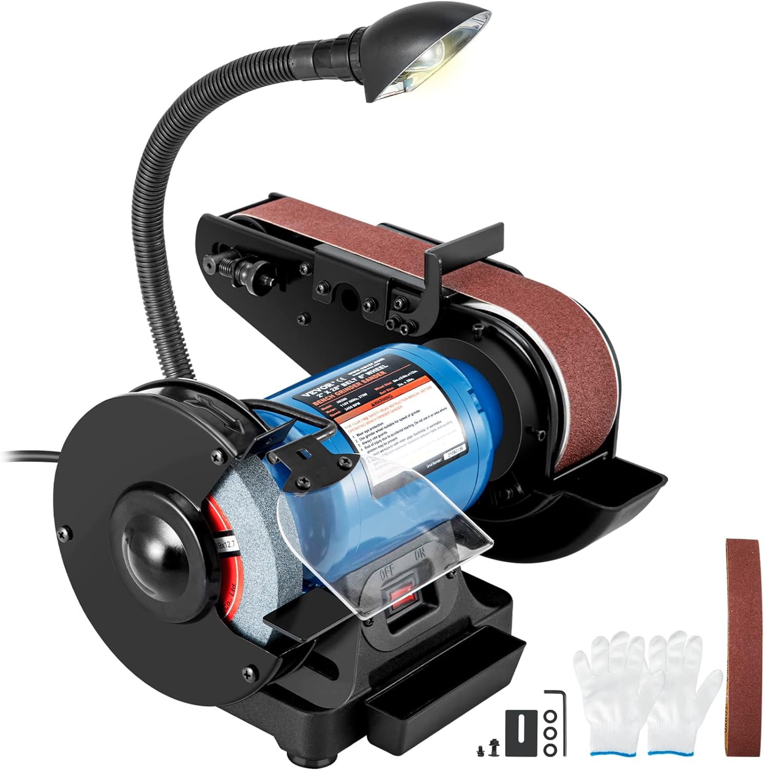 Happybuy 2 IN 1 2inch Belt Grinder for Knife Making 6inch 3450rpm per min Belt and Disc Bench Sander 90 Degree Belt Holder with Sturdy Base and LED Working Lamp