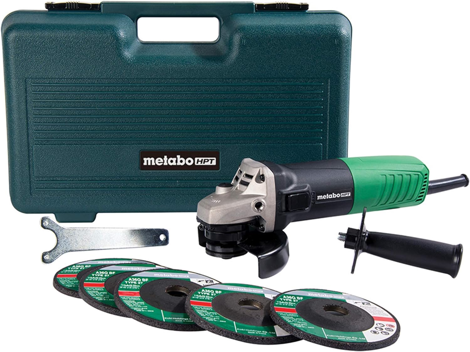 Metabo HPT Angle Grinder 4-1/2-Inch Includes 5 Grinding Wheels  Hard Case 6.2-Amp Motor Compact  Lightweight G12SR4