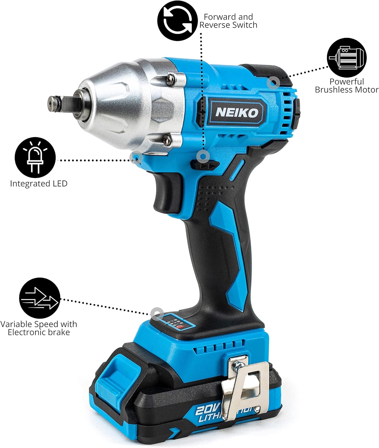 NEIKO 10881A Cordless Angle Grinder, 4 1/2-Inch Grinder with Variable Speed, 20V 4.0A Li-ion Rechargeable Battery, Powerful 8,000 rpm Brushless Motor, Grinders Power Tools, Cordless Grinder Tool