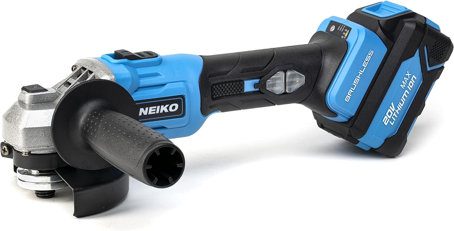 NEIKO 10881A Cordless Angle Grinder, 4 1/2-Inch Grinder with Variable Speed, 20V 4.0A Li-ion Rechargeable Battery, Powerful 8,000 rpm Brushless Motor, Grinders Power Tools, Cordless Grinder Tool