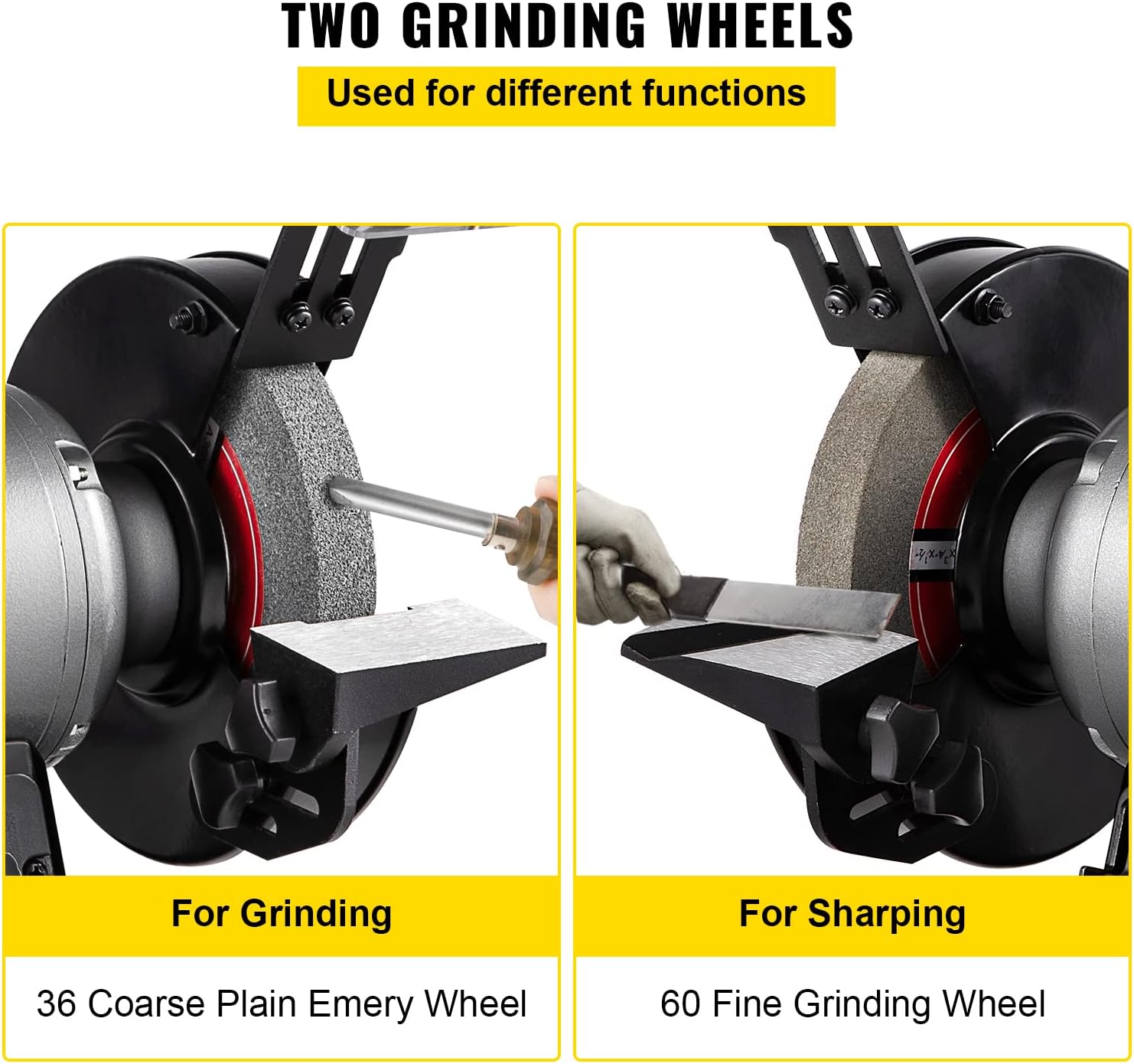 VEVOR 6 inch Bench Grinder, 750W Motor, Variable-Speed Benchtop Grinder with 3400 RPM and Work Light, Two Types Wheels for Grinding, Sharping and Smoothing