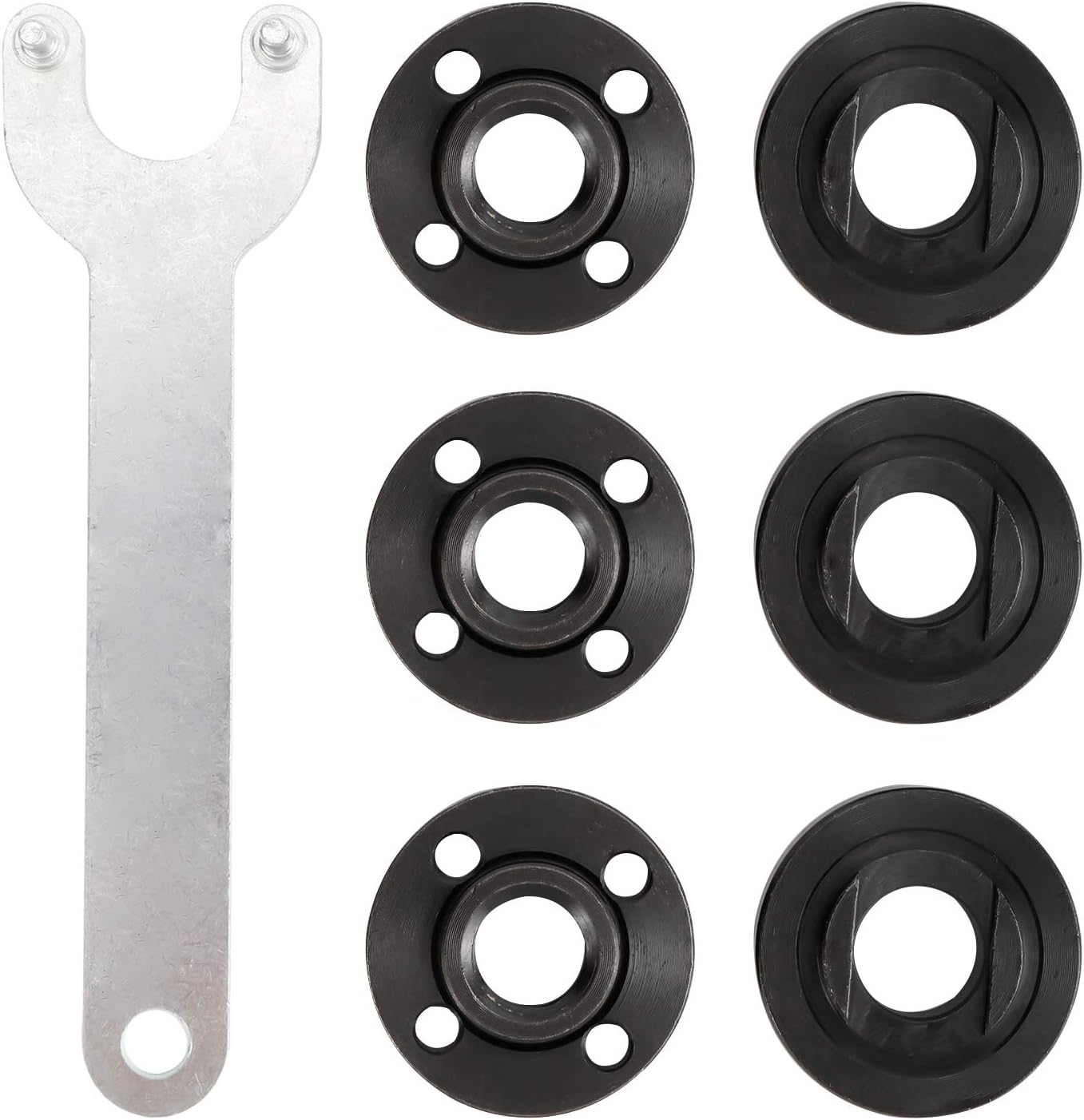 WerkWeit Grinder Angle Spanner Wrench Flange Nut Kit, 1PCS Angle Grinder Flange Wrench and 6PCS Flange Nuts, Compatible with Dewalt Bosch Black Decker Ryobi Makita(4.5 5 5/8-11)