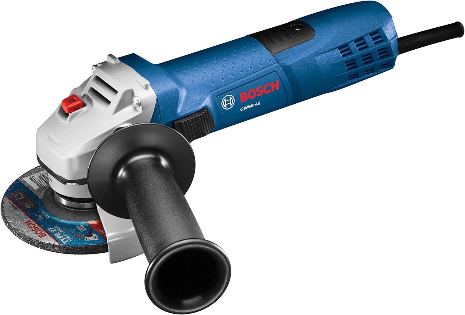 BOSCH 4-1/2 Inch Angle Grinder GWS8-45withBosch CWX27M450 4-1/2 In. x .098 In. X-LOCK Arbor Type 27A (ISO 42) 30 Grit Metal Cutting and Grinding Abrasive Wheel