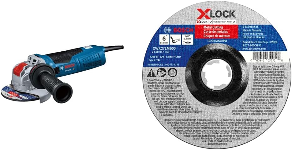 Bosch GWX13-60 6 In. X-LOCK Angle Grinder with Side SwitchBOSCH CWX27LM600 6 In. x 1/8 In. X-LOCK Arbor Type 27A (ISO 42) 30 Grit Metal Cutting and Grinding Abrasive Wheel