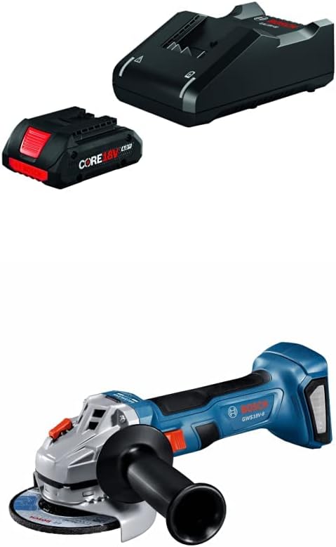 BOSCH GXS18V-15N15 18V Starter Kit with (1) CORE18V 4.0 Ah Compact Battery GWS18V-8N18V Brushless 4-1/2 in. Angle Grinder with Slide Switch (Bare Tool)