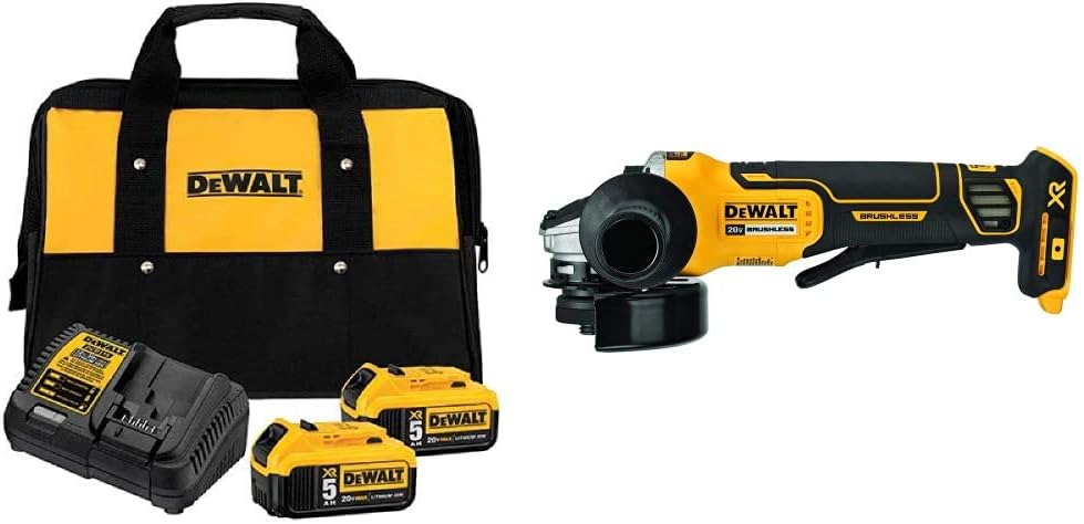 DEWALT 20V MAX Angle Grinder Tool (DCG413B) and Battery Charging Kit (DCB205-2CK)