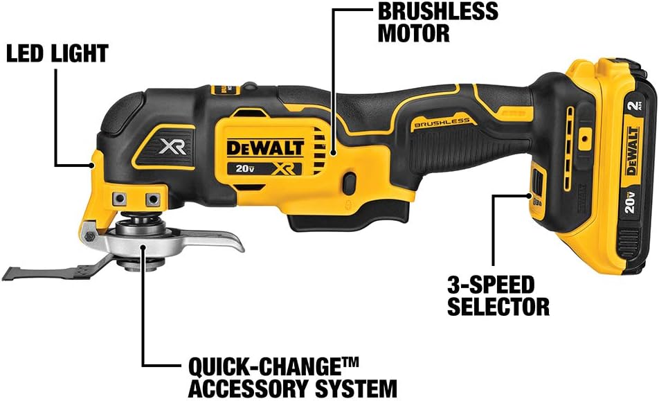 DEWALT 20V MAX XR Oscillating Multi-Tool Kit, Variable Speed (DCS356D1)  Oscillating Tool Blade for Grout Removal, Carbide (DWA4219)