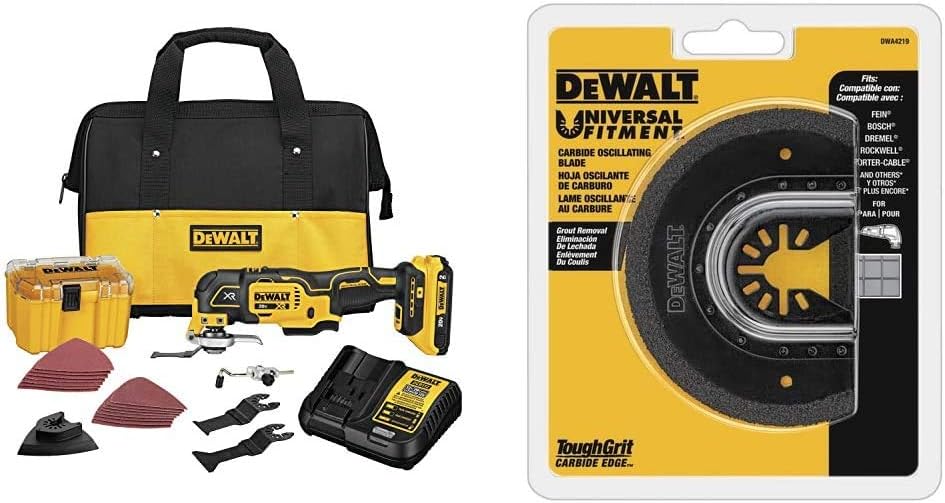 DEWALT 20V MAX XR Oscillating Multi-Tool Kit, Variable Speed (DCS356D1)  Oscillating Tool Blade for Grout Removal, Carbide (DWA4219)