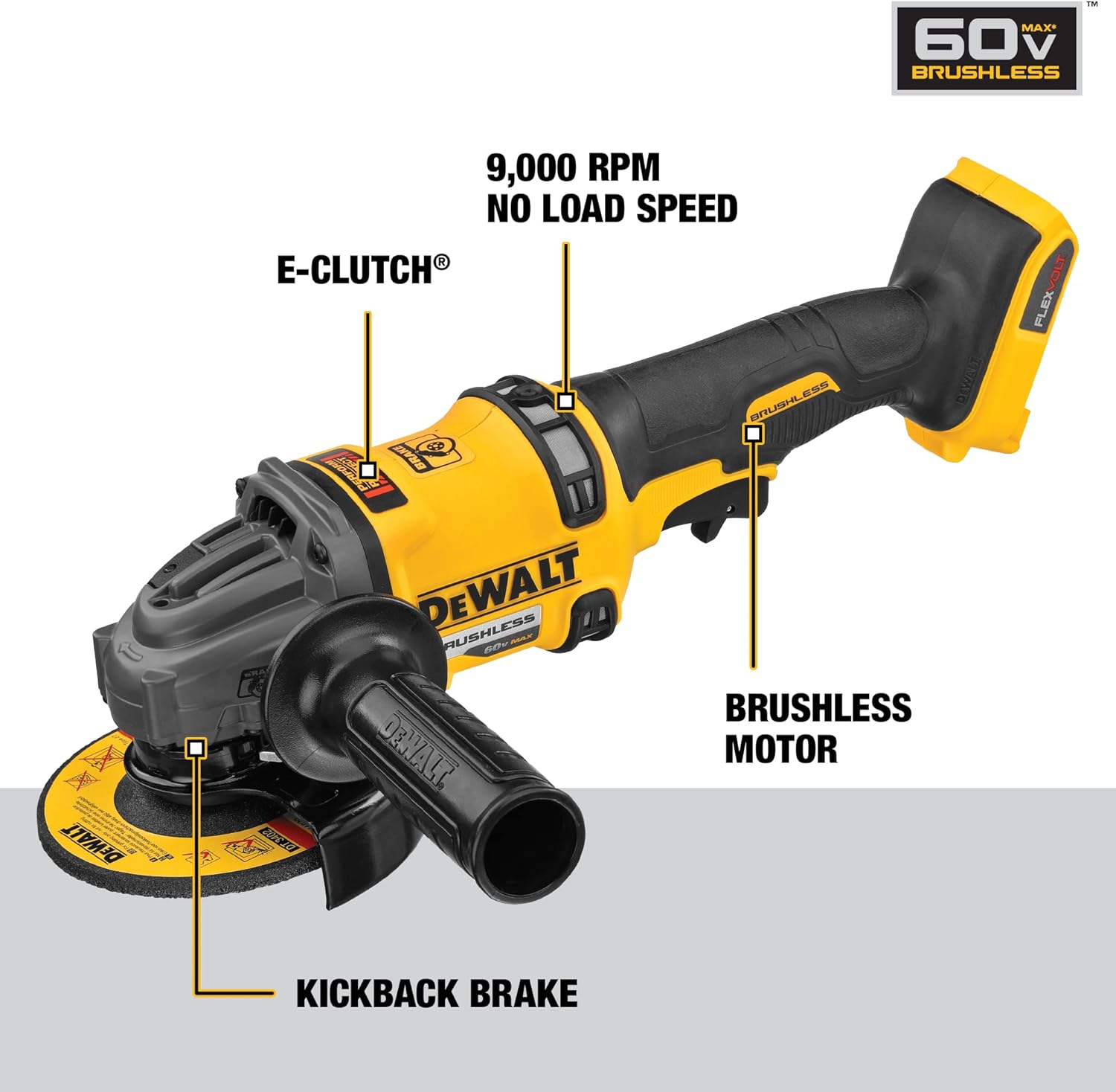 DEWALT FLEXVOLT 60V MAX* Angle Grinder with Kickback Brake Kit, 4-1/2-Inch to 6-Inch (DCG418X1)