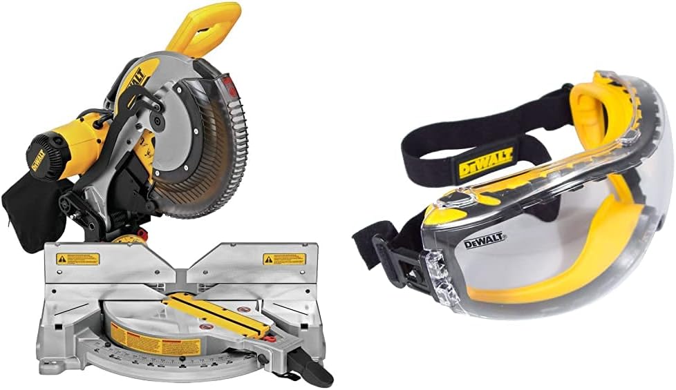 DEWALT Miter Saw, 12-Inch, Double Bevel, Compound, XPS Cutline, 15-Amp with w/Safety Goggle (DWS716XPS  DPG82-11C)