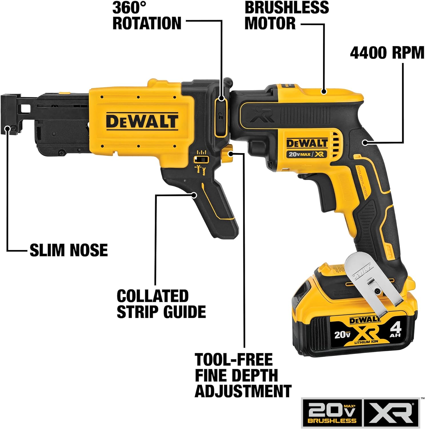 DEWALT Screw Gun Kit with Collated Drywall Attachment (DCF620CM2)