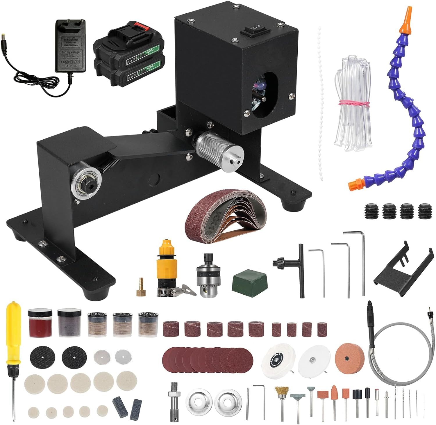 250W Wet And Dry Belt Sander Mini Belt Sander Electric Bench Grinder Sanding hine Constant Speed Small Grinder Sharpener Polisher hine with Water and 10 Sanding Belts for DIY Woodworking