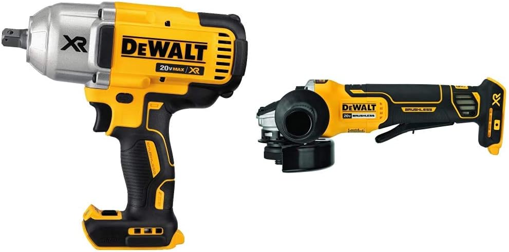 DEWALT 20V MAX XR Brushless High Torque 1/2 Impact Wrench with Detent Anvil, Cordless, Tool Only (DCF899B)  20V MAX* Angle Grinder Tool, Tool Only (DCG413B)