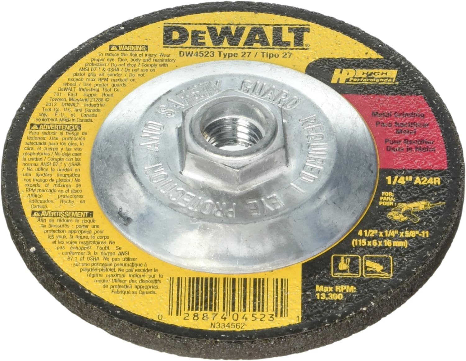 Dewalt DW4523 20 Pack 4-1/2-Inch by 1/4-Inch by 5/8-Inch General Purpose Metal Grinding Wheel