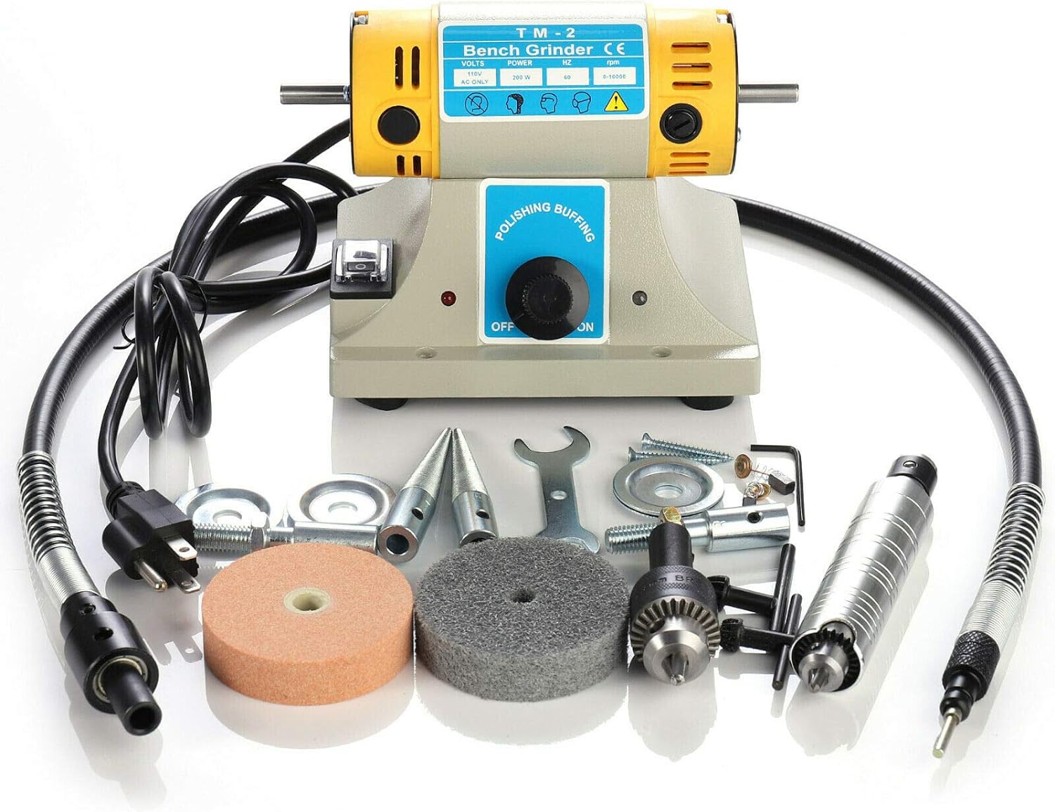 Jewelry Gem Polishing Grinding Machine Bench Lathe Rock Saw Lapidary Polisher Buffer 110V Mini Table Saw DIY Jewelry Grinder Equipment Tool 0-10000r/min with Flexible Shaft