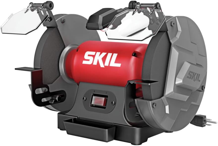 SKIL 3.0 Amp 8 In. Bench Grinder with Built-in Water Cooling Tray  LED Work Light - BI9502-00