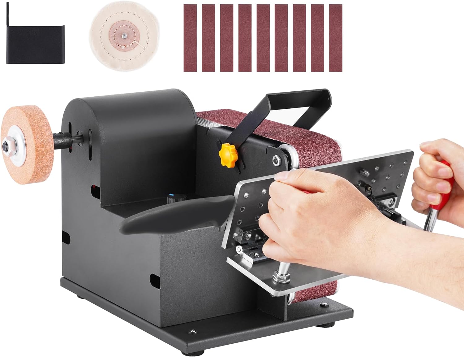 800W Electric Mini Belt Sander with Knife Beveling Jig Belt Sanders for Knife Making Bench Belt Sander 2x13.8in for Woodworking Metal Craft Grinding Polishing