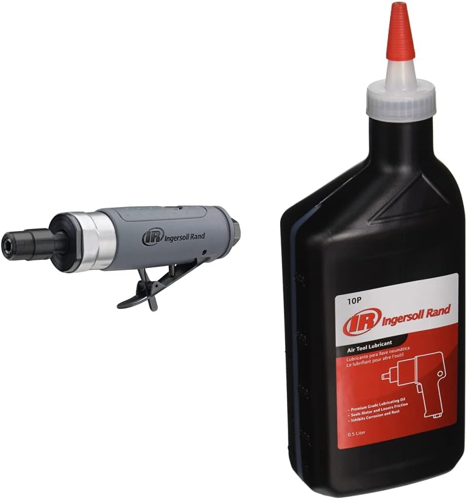 Ingersoll Rand 308B Air Straight Die Grinder, 1/4, Gray  10P Edge Series Premium Grade Air Tool Oil, 0.5 Litre