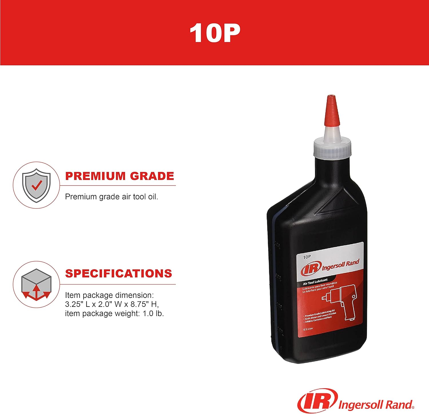 Ingersoll Rand 308B Air Straight Die Grinder, 1/4, Gray  10P Edge Series Premium Grade Air Tool Oil, 0.5 Litre