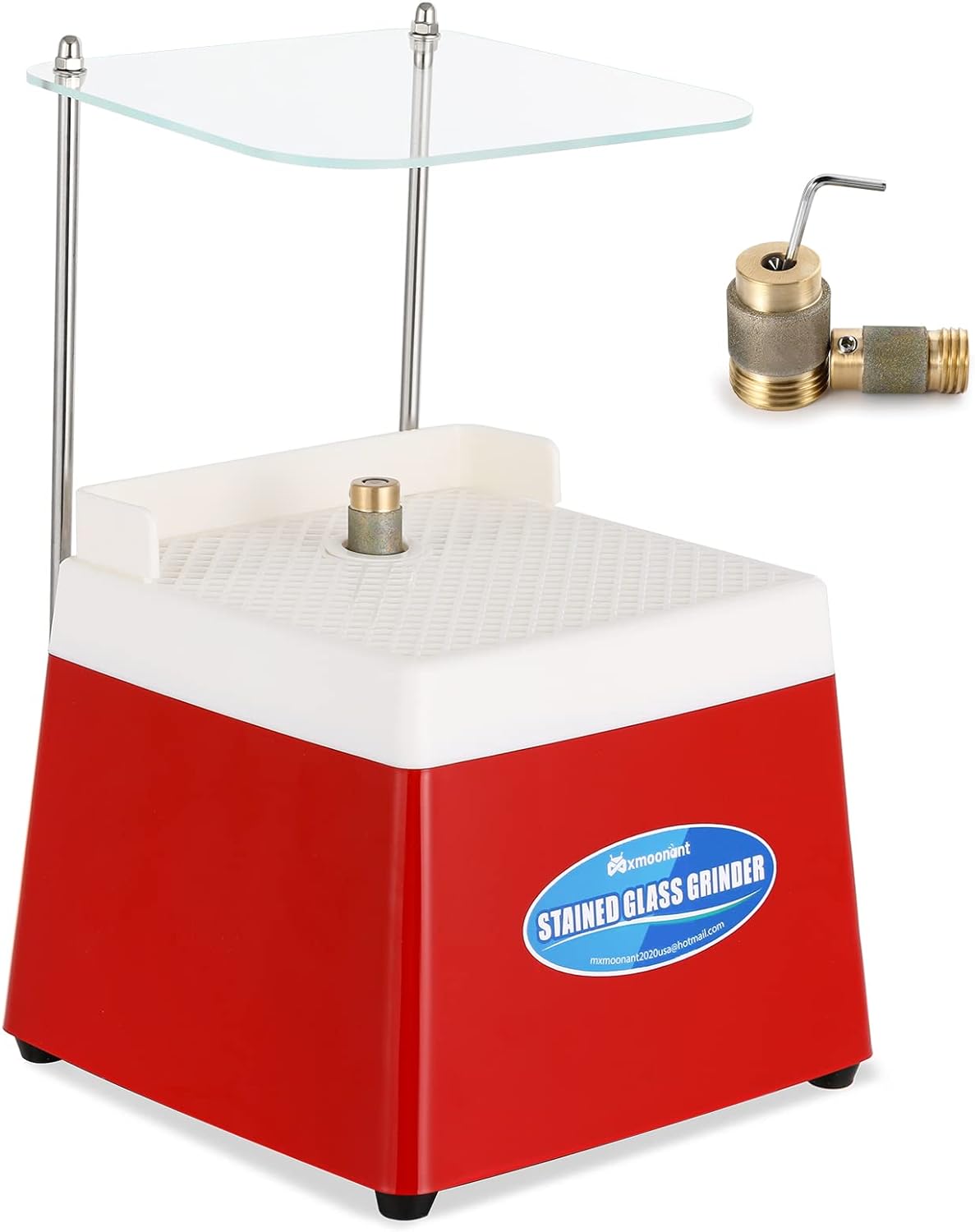 Mxmoonant Stained Glass Grinder with 5/8’’  1’’ Diamond Grinder Bits  Baffle, 4200r Mini DIY Grinding Tool Kit for Shaping Ceramic Glass (Red)
