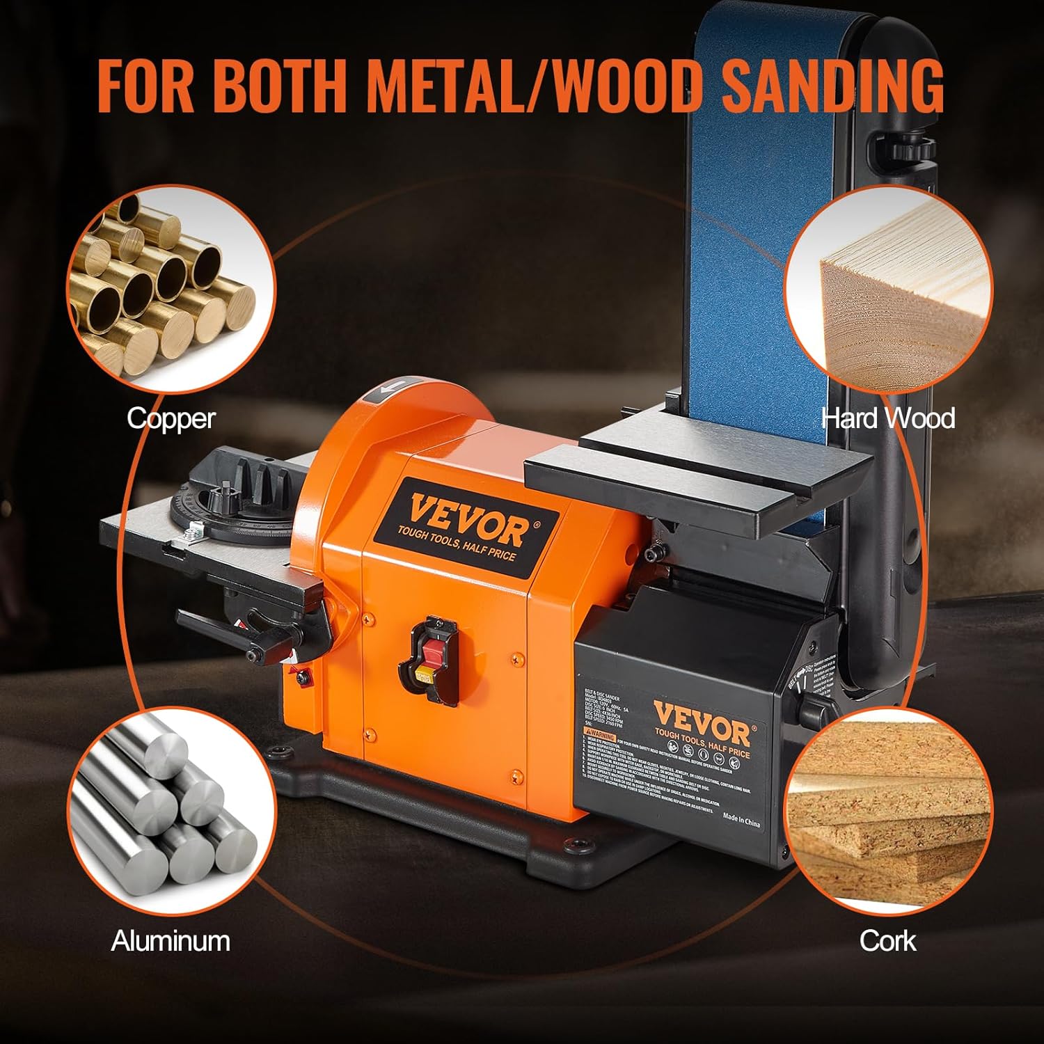 VEVOR Professional Belt Sander, 8 Disc Sander and 4 x 36 in. Belt Sander with 5A Induction Motor Cast Aluminum Worktable for Woodworking, Metalworking