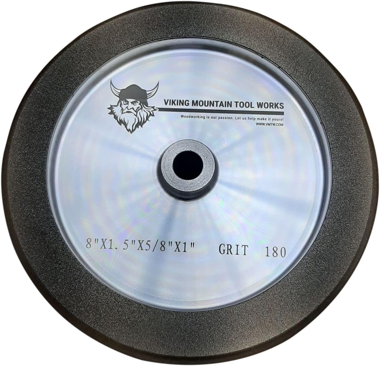 VMTW Precision Made Solid Aluminum body 180 grit 8 inch diameter by 1.5 inch wide with CBN on the face and 1 Inch of CBN on each side. Corners 1/4R. For 5/8 inch shaft.