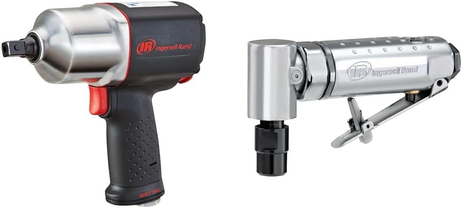 Ingersoll Rand 2135QXPA 1/2 Drive Air Impact Wrench, Quiet Technology  301B Air Die Grinder – 1/4, Right Angle, 21,000 RPM, Ball Bearing Construction, Safety Lock