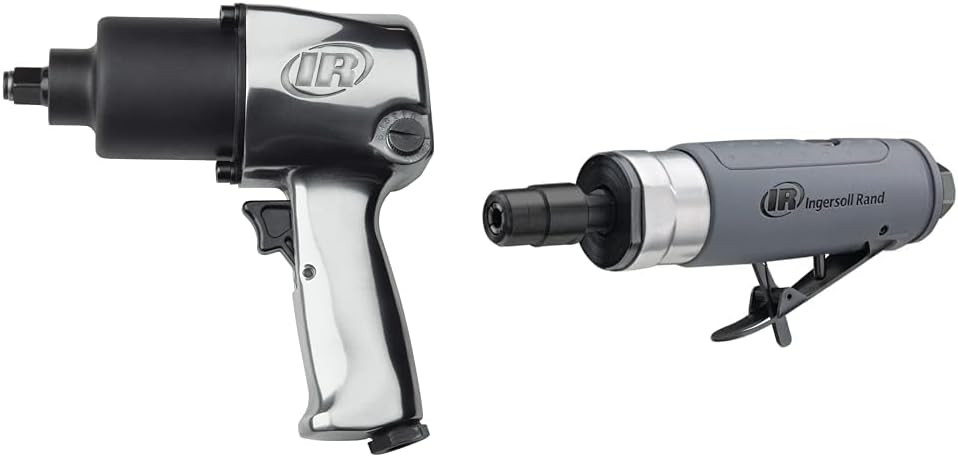 Ingersoll Rand 231C 1/2” Drive Air Impact Wrench – Lightweight, Max 600 ft-lbs Torque Output  308B Air Straight Die Grinder, 1/4, 25,000 RPM, 0.33 HP, Ball Bearing Construction