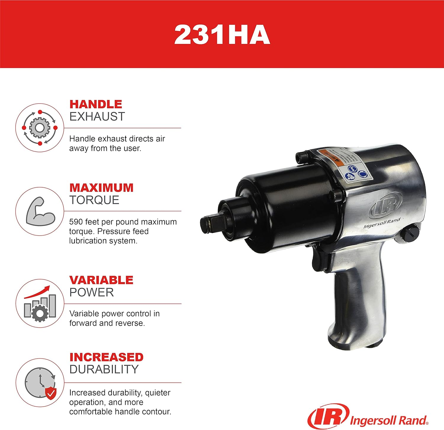 Ingersoll Rand 231HA 1/2 Drive Air Impact Wrench, Super Duty, 590 ft-lbs Max Torque Output  301B Air Die Grinder – 1/4, Right Angle, 21,000 RPM, Ball Bearing Construction