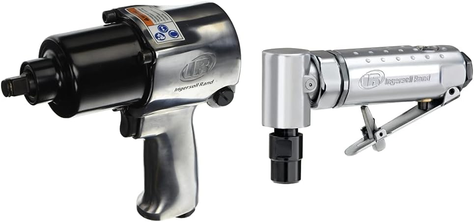 Ingersoll Rand 231HA 1/2 Drive Air Impact Wrench, Super Duty, 590 ft-lbs Max Torque Output  301B Air Die Grinder – 1/4, Right Angle, 21,000 RPM, Ball Bearing Construction