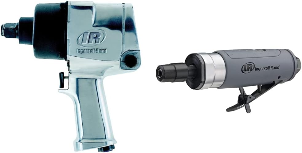 Ingersoll Rand 261 3/4-Inch Super Duty Air Impact Wrench, Silver  308B Air Straight Die Grinder, 1/4, 25,000 RPM, 0.33 HP, Ball Bearing Construction, Safety Lock, Gray