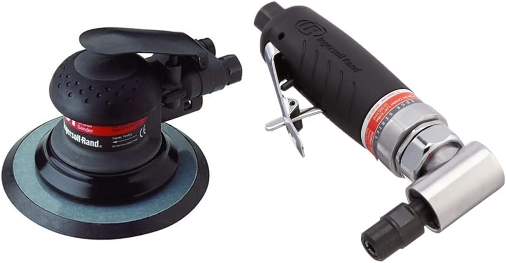 Ingersoll Rand 4151 6” Random Orbit Pneumatic Sander  3101G Air Die Grinder Edge Series – 1/4, Heavy Duty, Right Angle, Ergonomic Grip, Ball Bearing Construction, Lightweight Tool, Black