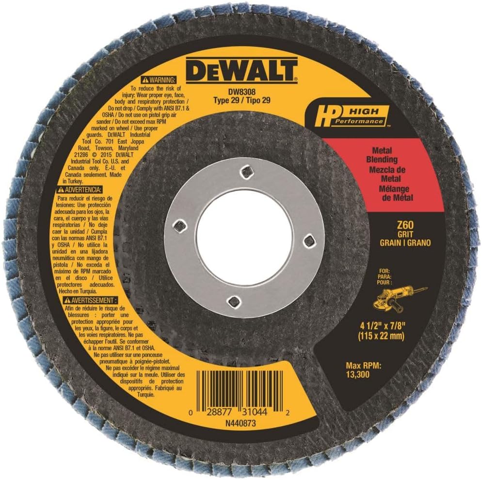 DEWALT Flap Disc, Zirconia, 4-1/2-Inches x 7/8-Inches, 60-Grit (DW8308)