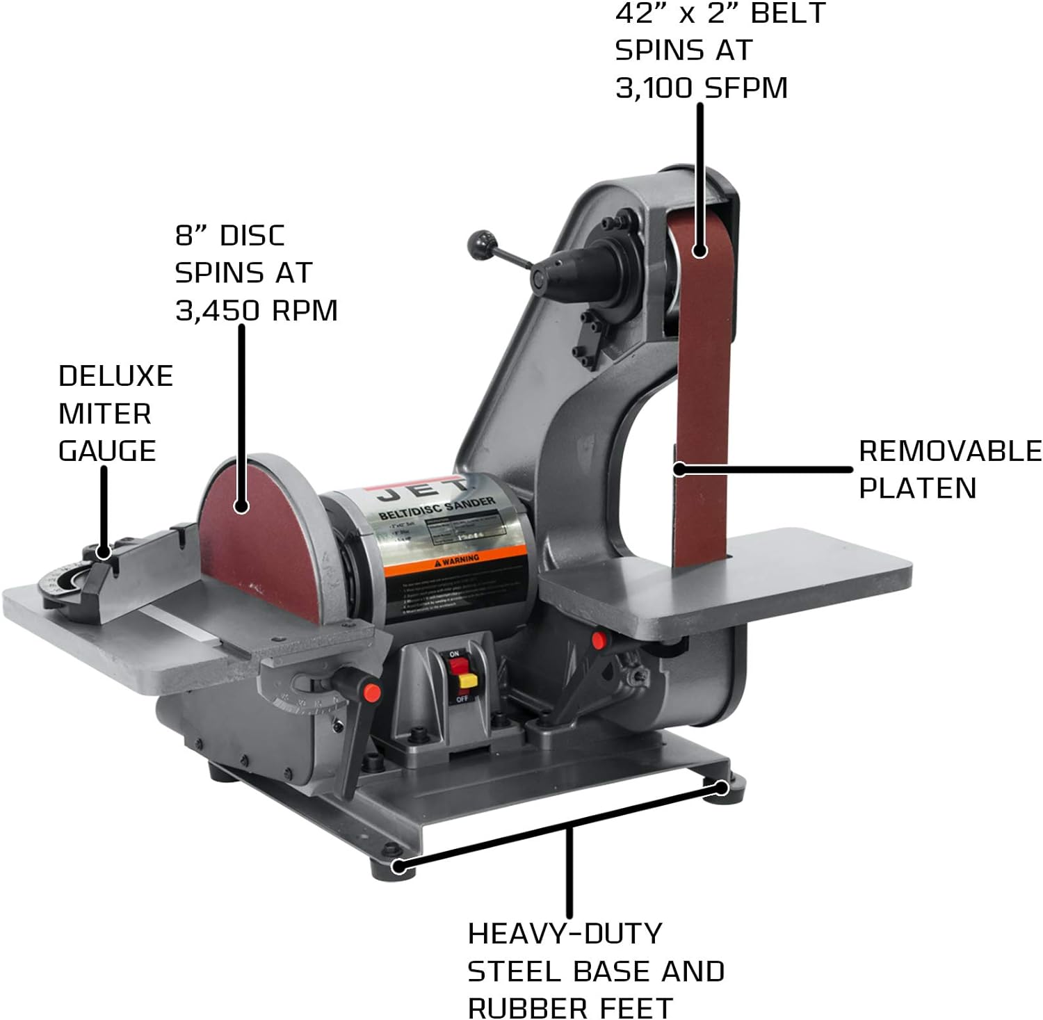 JET 2 x 42 Belt and 8 Disc Sander, 3/4 HP, 1Ph 115V (Model J-41002)