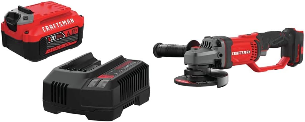 CRAFTSMAN V20 Angle Grinder, Small, 4-1/2-Inch with Battery Kit, Charger Included, 4.0-Ah (CMCG400B  CMCB204-CK)