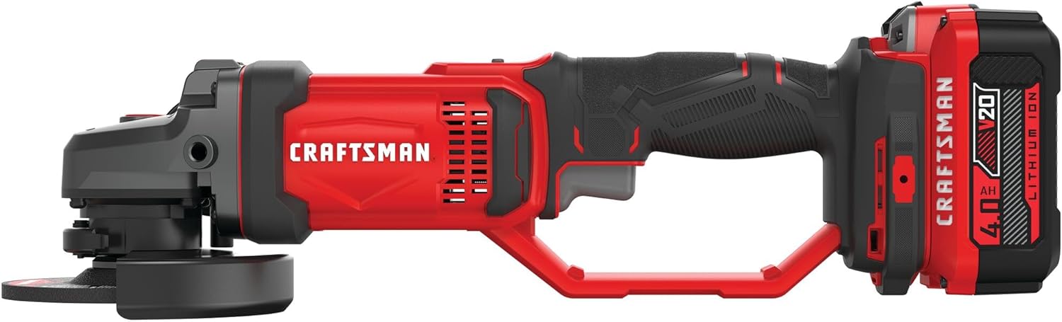 CRAFTSMAN V20 Cordless Angle Grinder Tool Kit, 4-1/2 inch, Battery and Charger Included (CMCG400M1)